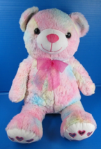 Walmart Rainbow Tie Dye Teddy Bear Plush 20&quot; w/ Heart sequins on feet - £14.45 GBP