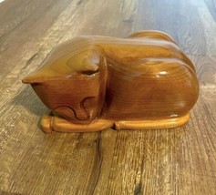 Vintage Hardwood Sleeping Cat Figurine / Carved signed - £51.57 GBP