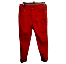 Size 4Petite DG2 by Diane Gilman Red Denim Jeans NEW Striped Rolled Hem - £25.73 GBP