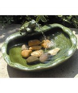 Green Glazed Ceramic Fountain Bird Bath with Frog and Solar Pump - $205.91