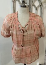 pilcro and the letterpress Anthropologie Top Blouse Flowy Peach Tied Boho LARGE - $34.64