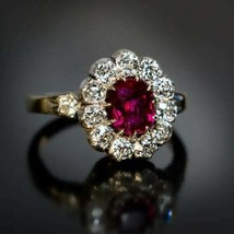 14K Rose Gold Over 3 Ct Oval Cut Red Ruby Diamond Women Engagement Cluster Ring - £82.41 GBP