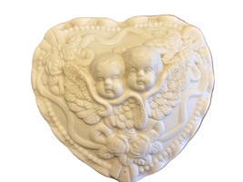 Trinket Box Cherub Angels Bisque Porcelain Embossed Floral 4.5 Inch x 2 Inch Vtg - £9.20 GBP