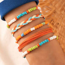 Orange &amp; Blue Beaded Stretch Bracelet Set - £11.98 GBP