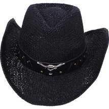 Simplicity Men / Women&#39;s Summer Woven Straw Cowboy Hat, 2042_Black - £48.76 GBP