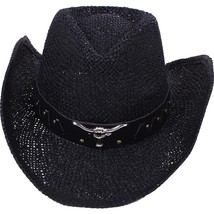 Simplicity Men / Women&#39;s Summer Woven Straw Cowboy Hat, 2042_Black - £47.04 GBP