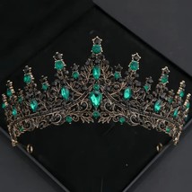 Wicked Silk Prom, Quinceanera Jeweled Crown Tiara Headband - Black Green - $20.00