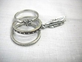 New Set Double Feather Dangle - Star - Textured Band Style Ring Usa Sz 7.5 - 8 - £5.58 GBP
