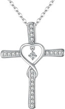 925 Sterling Silver Heart Infinity Cross Clear Austrian Crystal Pendant Necklace - £45.55 GBP