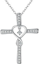 925 Sterling Silver Heart Infinity Cross Clear Austrian Crystal Pendant Necklace - £44.79 GBP