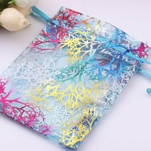 5 Organza Gift Bags Party Favor Metallic Drawstring 4.7&quot; Rainbow Tree Blue - £4.94 GBP