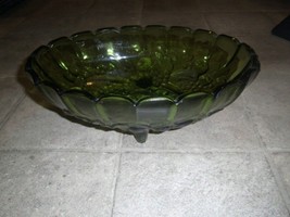 Green Glass Footed Oval Glass Bowl Fruit - £22.25 GBP