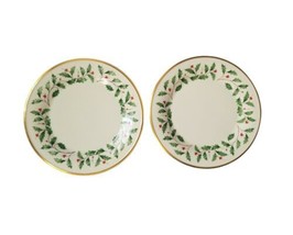 Lenox Christmas Holly berry Holiday Dinner Plate 10.5&quot; Lot Of 2 Made in ... - £44.89 GBP