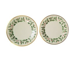 Lenox Christmas Holly berry Holiday Dinner Plate 10.5&quot; Lot Of 2 Made in ... - $57.42