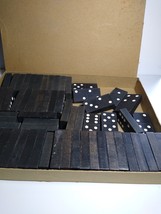 62 Vintage Black Dominoes Assorted Embossed Backs White House &amp; Skyscraper - $11.40