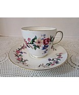 WEDGWOOD BONE CHINA FOOTED CUP &amp; SAUCER SET DEVON SPRAYS ENGLAND #W4076 - $9.85