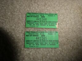 Lot of 2 Vintage 1930s Pennsylvania Railroad Co Red Cap Baggage Claim Ti... - $404.51 MXN