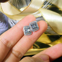 2.00Ct Baguette/Taglio Rotondo VVS1 Diamante Halo Lobo Orecchini 14K Oro Bianco - £84.12 GBP