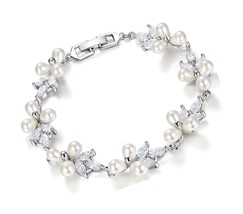 Women's CZ Simulated Pearl Bridal Wedding - $73.41