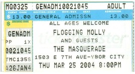 Flogging Molly Ticket Stub Marzo 25 2004 Ybor Città Florida - £35.71 GBP