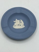 Wedgwood Blue Jasperware 4.5&quot; Round Pegasus Ashtray Trinket Dish England Vintage - £9.56 GBP