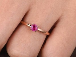 14k Rose Gold Plated 1.00 Ct Round Simulated Sapphire Engagement Solitaire Ring - £73.56 GBP