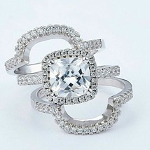 Bridal Ring Trio Set 3.25Ct Cushion Simulated Diamond White Gold Plated Size 8.5 - £125.03 GBP