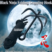 Black Ninja Folding Grappling Hook W/ 33 Foot Rope - £13.99 GBP