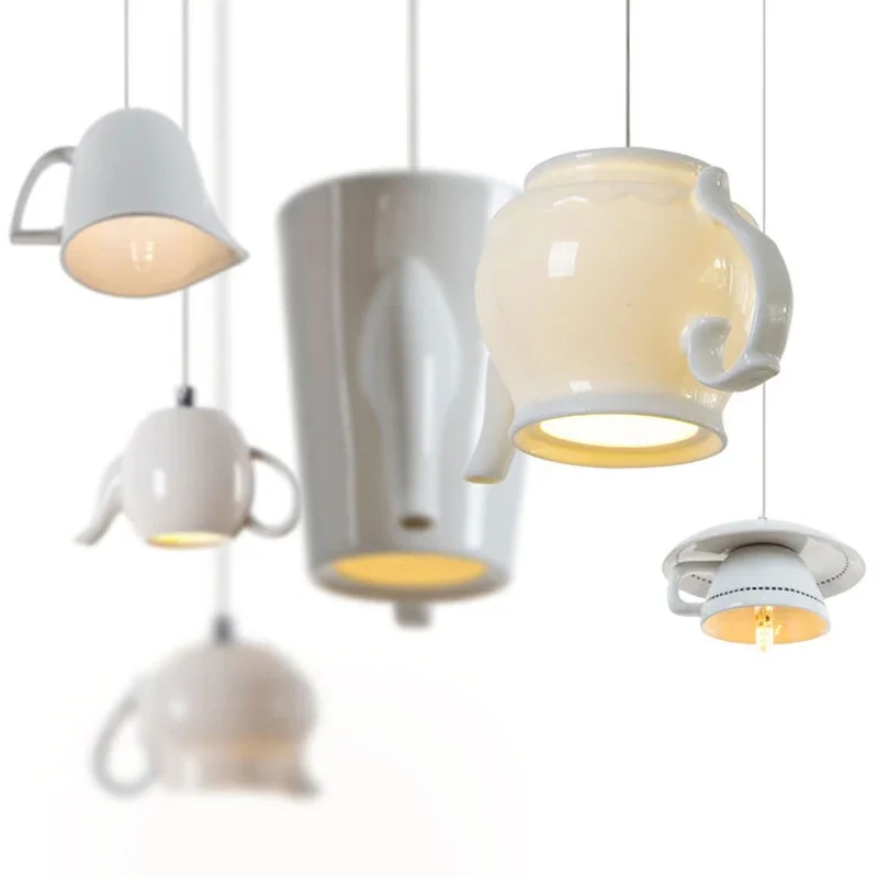 Ceramic Led Pendant Light Modern Tea Cup Teapot Hanging Lamp Kitchen Din... - £44.22 GBP+