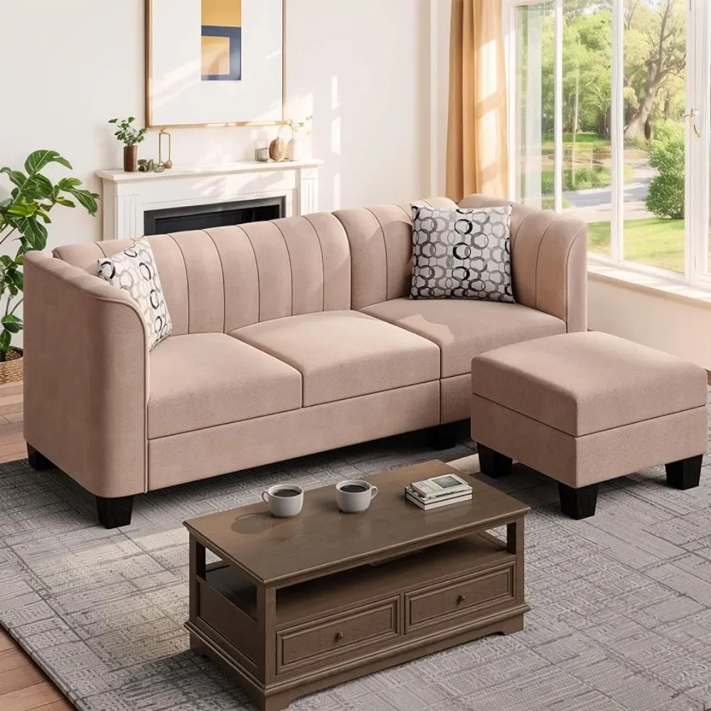 Living Room Sofas, Convertible Sectional Sofa Couch 3 Seat L Shaped Sofa with - £471.70 GBP