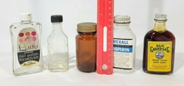 5 Vintage Amber &amp; Clear Bottles / Jars Apothecary - £13.29 GBP