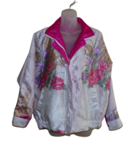 Vintage 80&#39;s Hanarum Satin Bomber Jacket Reversible Hot Pink/Floral One Size - £18.46 GBP