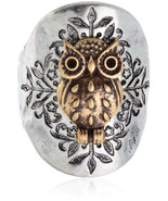 Owl Two Toned Hammered Design Stretch Ring Will Fit Sizes 8 and Up - £34.34 GBP