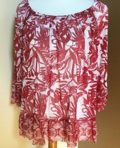 INC Womens Red White Floral Print Sheer Casual Top Blouse Size Large - £11.85 GBP