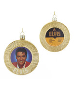 KURT ADLER ELVIS® 3.5&quot; GLASS GOLD RECORD TWO-SIDED GOLD GLITTERED XMAS O... - £11.89 GBP