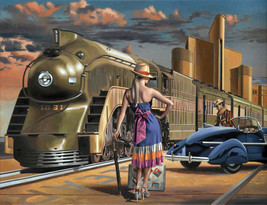 Art Deco Glamour Girl Train Automobile Ceramic Tile Mural Backsplash Medallion - £44.28 GBP+