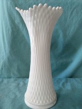 Westmoreland MCM Vtg Milk Glass Stretch Swung Diamond Quilt Fluted Vase-13.5&quot; H - £27.50 GBP