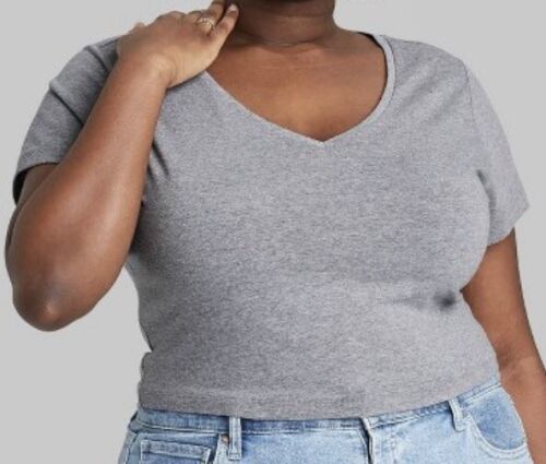 Womens Plus Size Short Sleeve V-Neck Cropped T-Shirt Wild Fable Gray Siz... - $4.97