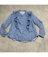 Levis Shirt Chambray Ruffle Women&#39;s Small Blue Lyocell Long Sleeve Butto... - £14.19 GBP