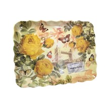Tommy Bahama French Postage Stamp Serving Tray Platter Yellow Rose Butterfly NEW - £13.33 GBP