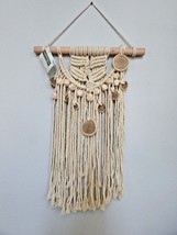 Macrame &amp; Wood Wall Decor Chic Hanging Tapestry Boho Ivory 32&quot;L Woven All Decor - £14.76 GBP