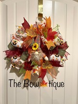 13 inch Ribbon Wreath Fall Autumn Thanksgiving Gnome MW5 - £31.63 GBP