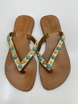 Mystique Womens Sandals Size 6 Gold Leather Beaded Thong Flip Flops Flats - $93.13