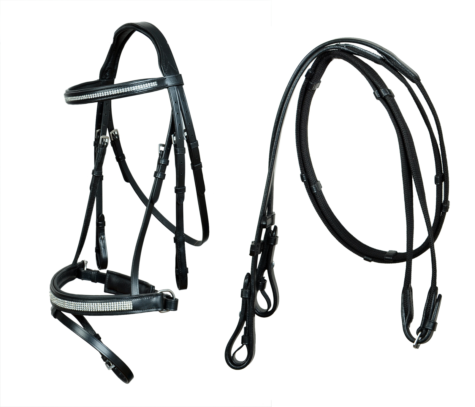 Single Crown Classic Dressage Bridle- Black Leather Horse Size Reins 803... - $59.39