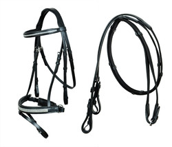 Single Crown Classic Dressage Bridle- Black Leather Horse Size Reins 803HI27BK-F - £47.09 GBP