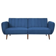 Modern Scandinavian Blue Linen Upholstered Sofa Bed with Wooden Legs - $12,375.89 MXN