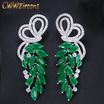 CWWZircons Elegant Leaf Shape MiPave Cubic Zirconia and Green Crystal Silver Col - £18.00 GBP