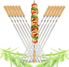 ?new?23.6&quot; Large Kabob Skewers Flat Metal Bbq Barbecue Skewer Wooden Handle 12PC - £22.54 GBP