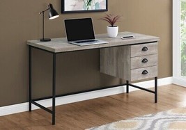 Monarch Specialties I 7487 55 in. Taupe Reclaimed Wood &amp; Black Metal Computer De - £341.93 GBP