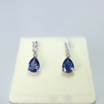 2CT Pear Simulated Tanzanite Diamond Teardrop Stud Earrings 925 Sterling Silver - $74.79